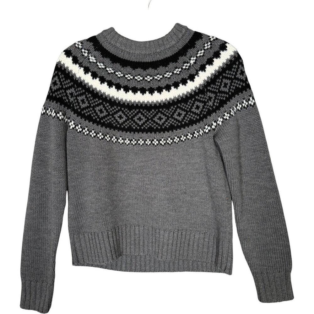 Kit & Ace Merino Wool Fair Isle Sweater Grey Nordic Cabincore XS